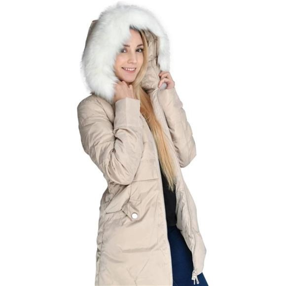 Women's Down Coat With Fur Hood With  Down Parka Puffer Jacket - Picture 6 of 7